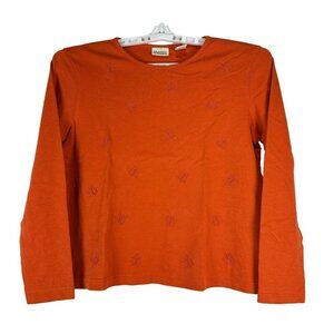 Classic Elements Womens Autumn Leaf Embroidered Top Size M Orange